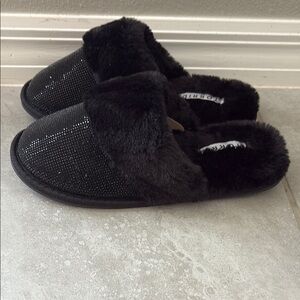 Torrid Black Sparkle Fur Slippers